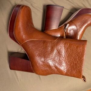 Chic Brown Leather Heeled Boots
